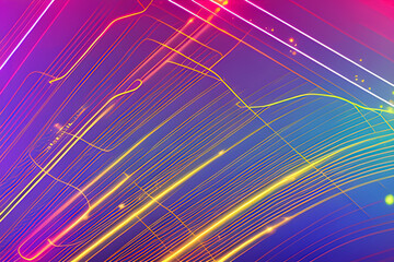 Data transfer technology concept wallpaper texture background banner illustration - Abstract futuristic with gold blue pink glowing neon moving high speed wave lines and bokeh lights,