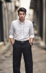 Fototapeta premium Thai people in thailand technical college uniform white shirt and pant, generative AI