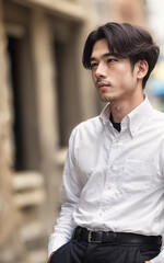 Fototapeta premium Thai people in thailand technical college uniform white shirt and pant, generative AI