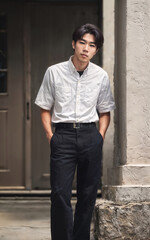Fototapeta premium Thai people in thailand technical college uniform white shirt and pant, generative AI