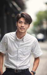 Thai people in thailand technical college uniform white shirt and pant, generative AI