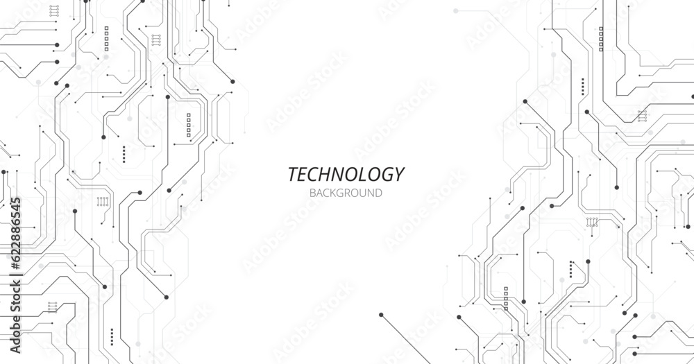 Poster Black circuit diagram on white background. High-tech circuit board connection system.Vector abstract technology on white background.