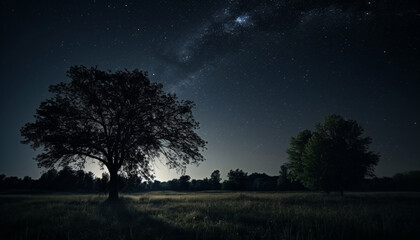 Fototapeta na wymiar Silhouette of tree in starry night sky generated by AI