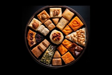 top view oriental sweets .copy space. Generative AI