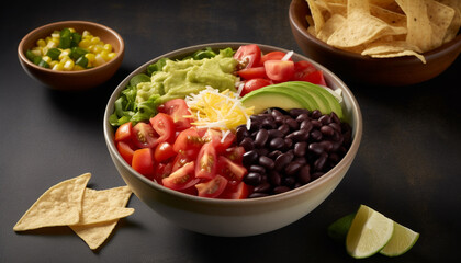 Fresh vegetarian salad with guacamole and cilantro dip generated by AI