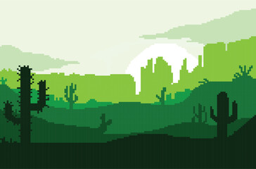 pixel art of a green natural landscape with a clear sky