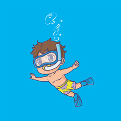 cute boy diver cartoon vector icon illustration. holiday icon concept isolated