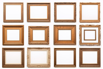Image of picture frames collection on a white background. Illustration, Generative AI.