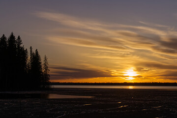 A Colourful Sunset at Astotin Lake in April