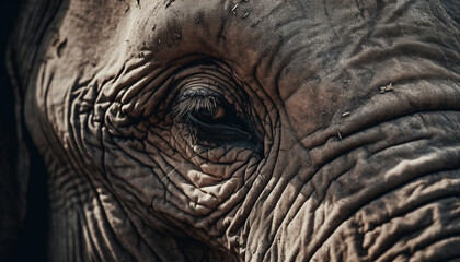 Fototapeta premium Endangered African elephant wrinkled portrait in nature generated by AI