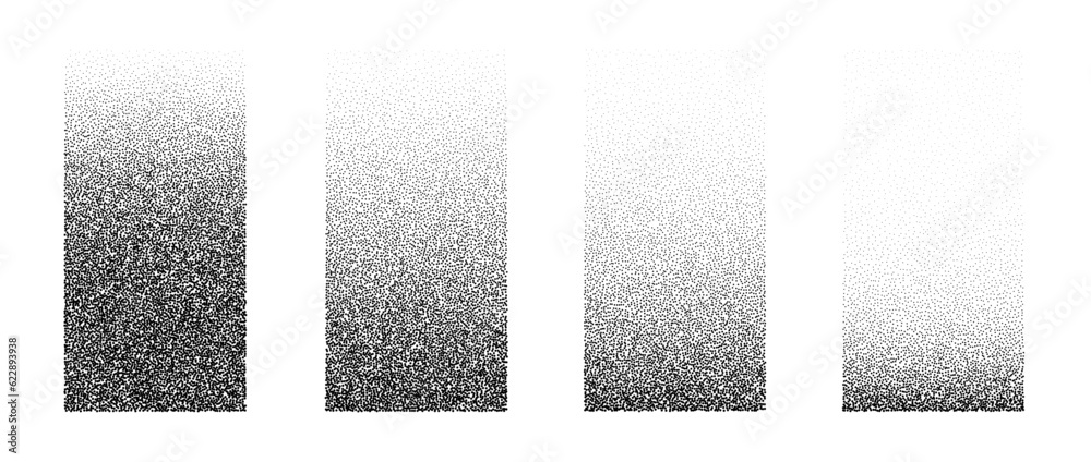 Aufkleber Set of fading rectangular gradients. Black dotted texture element collection. Stippled shade object pack. Noise grain dotwork shapes. Halftone effect illustrations bundle. Vector illustration