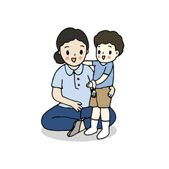 Happy mother with little boy, hand drawn style vector illustration 