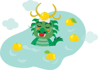 冬至に柚子湯に入る龍