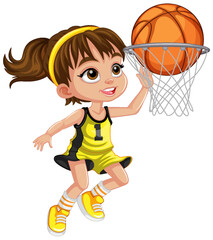 Cute Girl Shooting Basketball into the Hoop