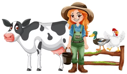 Acrylic prints Kids Cute farmer woman cartoon character