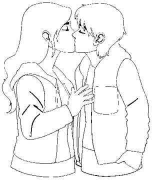 Youth couple kissing cartoon doodle outline