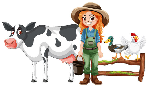 Cute farmer woman cartoon character