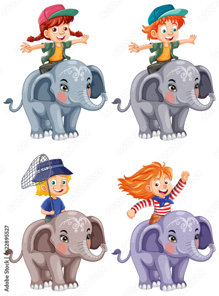 Canvas Prints collection of different kids riding elephants