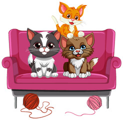 Three Cats Sitting on Sofa