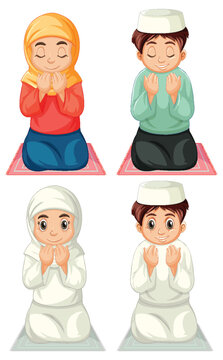 Set of muslim people cartoon character