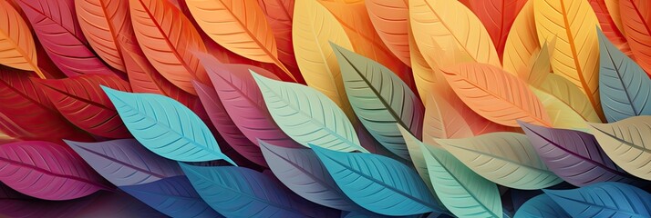 Colorful leaf pattern wallpaper. Texture foliage in pastel rainbow. Petals in colors nature background.