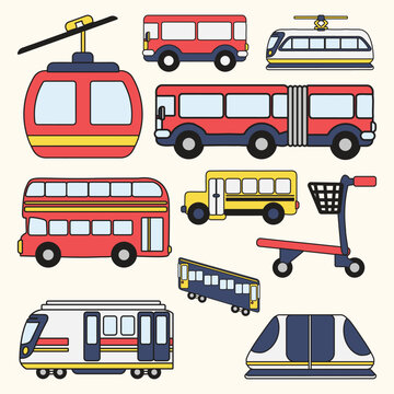 Set of Public Transportation Simple Flat Line Illustration