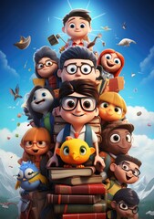 Obraz na płótnie Canvas Laugh and Learn. Vibrant 3D Character Poster Depicting a Group of Friends Embracing the Back to School Season.