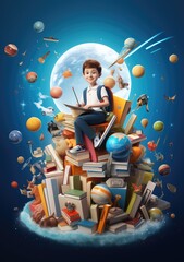 Naklejka premium Cheerful Crew. Whimsical 3D Character Poster Highlighting the Joyful Moments of Friends as they Prepare for School.