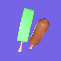 3D ice cream icon summer rendered isolated on the colored background