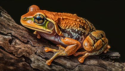Poisonous toad sitting on wet branch outdoors generated by AI