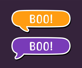 Speech bubble with text Boo digital sticker vector illustration set