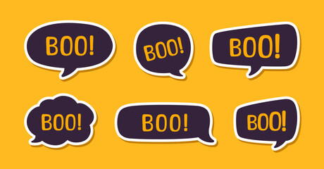 Speech bubble with text Boo digital sticker vector illustration set