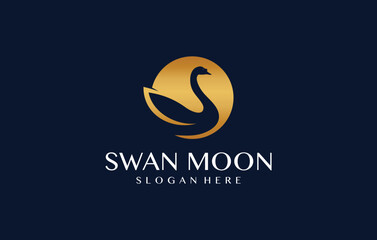Fototapeta premium moon swan negative space logo design