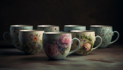 Rustic elegance, hot drink, still life, ceramics generated by AI