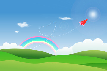 Obraz na płótnie Canvas Paper plane flies to the blue sky