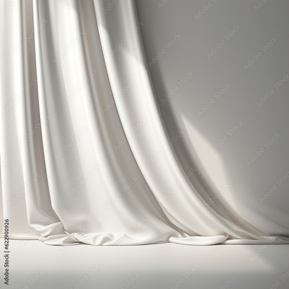 Poster empty curtains window on white background with generative ai.