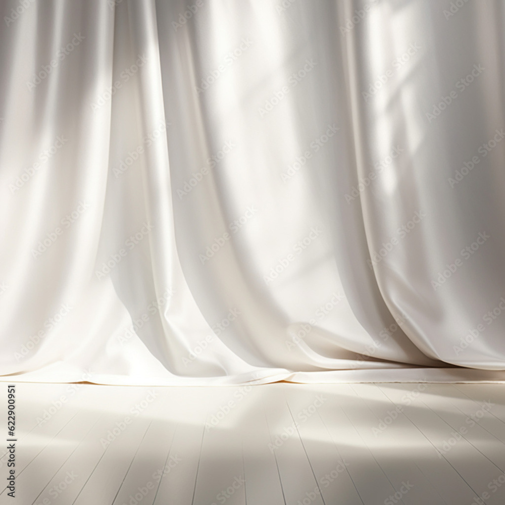 Poster empty curtains window on white background with generative ai.
