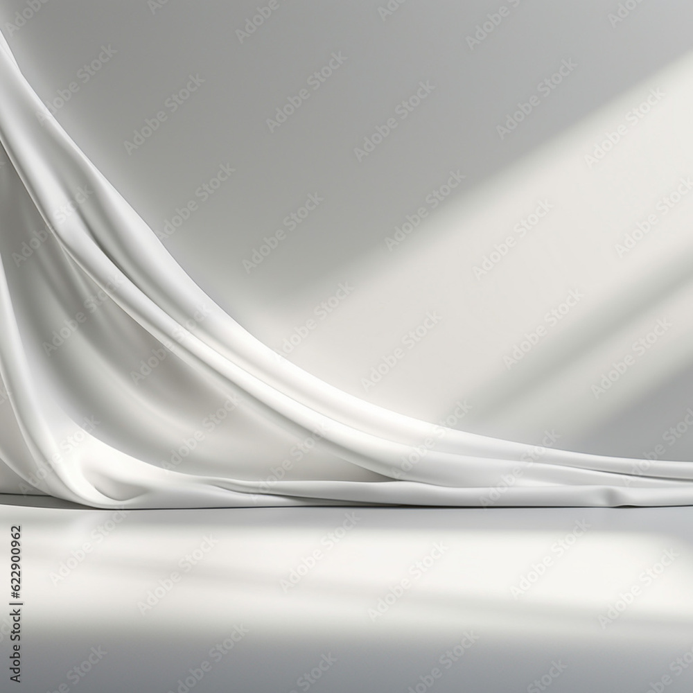 Poster empty curtains window on white background with generative ai.