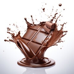 close up of a chocolate milk splash on white background.