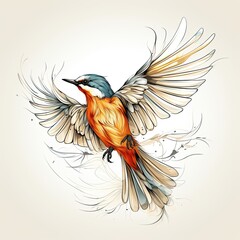 A vibrant bird soars with wings wide open. (Illustration, Generative AI)