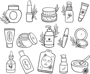 Set Collection Organic Botanical Packaging Cosmetic Illustration vector