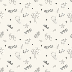 Summer pattern background with ice cream pineapple snail and text