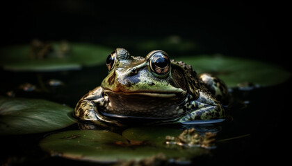 Obraz premium toad sitting in wet green pond generated by AI