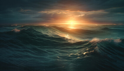 Fototapeta premium Sunset over tranquil seascape, a majestic heaven generated by AI