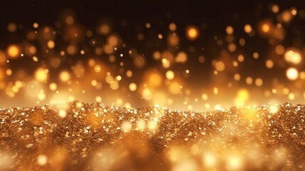 Fototapeta na wymiar Abstract luxury gold background with gold particles. glitter vintage lights background. Christmas Golden light shine particles bokeh on dark background. Gold foil texture. Holiday. AI Generative
