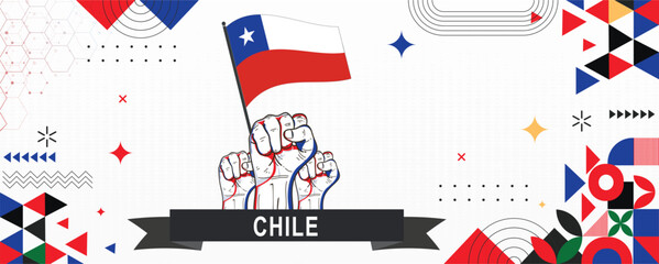 Chile flag independence day geometric Country web banner. corporate abstract background design with flag theme. Country Vector Illustration