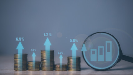 Stacking coins different height for interest rates from different investment, financial investment business stock growth. copy space.