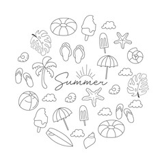 Hand drawn summer elements doodle collection