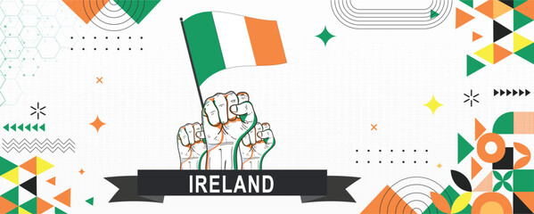 Ireland flag independence day geometric Country web banner. corporate abstract background design with flag theme. Country Vector Illustration