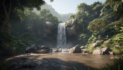 Tranquil scene of tropical rainforest beauty generated by AI